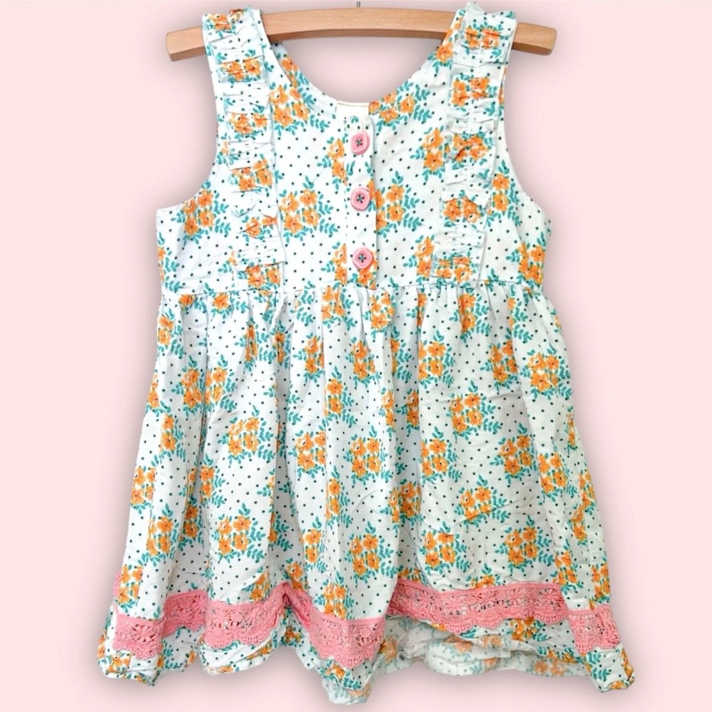 Wildflowers No. 14 Girls Floral Polka Dot Ruffle Lace Trim Dress Size 14